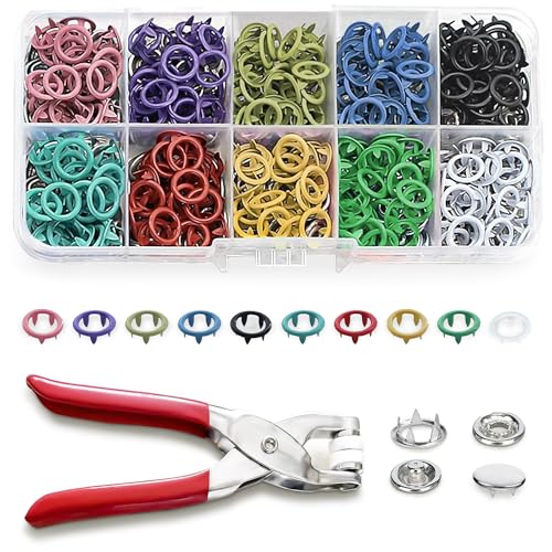 200 Sets Metal Snap Buttons with Fastener Pliers Press Tool Kit,Multicolor Mixing Hollow Sewing Snaps for Fabric,Prong Snap Button Kits for DIY Crafting Clothing Sewing (9.5mm / 800 PCS) - color: Hollow Multicolor with Tool Kit