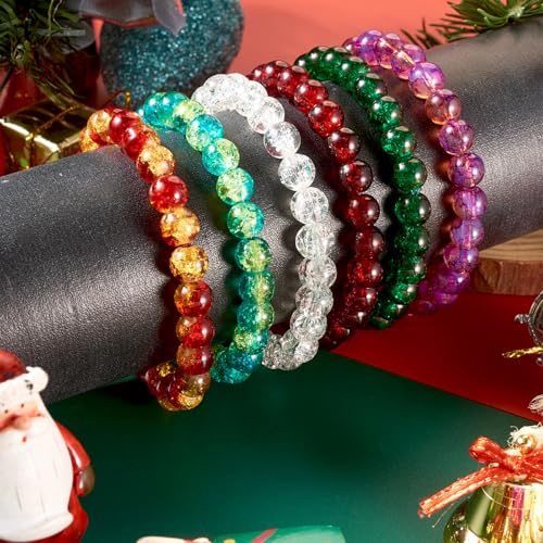 Elecrelive Glass Round Beaded Bracelet Set Clay Beaded Bracelets Stretch Bracelets - color: Mix Colors, Christmas