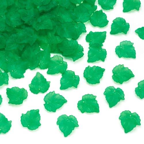 Crafans 100Pcs Frosted Acrylic Leaf Charms 24x22.5x3mm Transparent Plant Pendants Matte Clear Leaves Beads Charms for Jewelry Making (Green) - color: Green