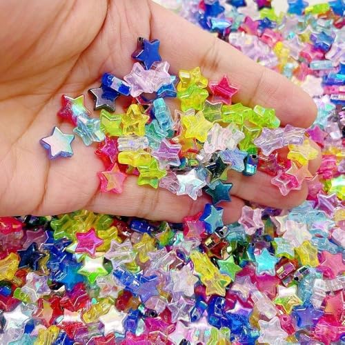 450 PCS Acrylic Star Shape Beads AB Colors Loose Pony Spacer Beads with Hole for Jewelry Making Necklace Earring Key Chains DIY Projects(Green AB) - color: Green AB