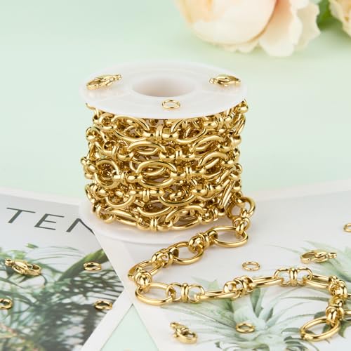 UMAOKANG 2 Meters Gold Plated Jewelry Chain for Jewelry Making Stainless Steel Rolo Chain Link with Jewelry Supplies Findings - color: Rolo (Gold)