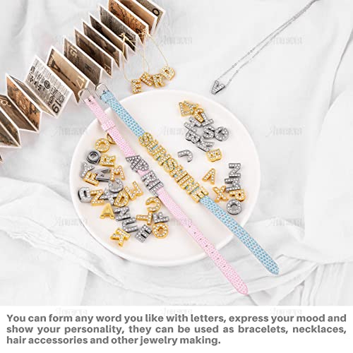 AUEAR, 130 Pack Silver Gold A-Z 8mm Full Rhinestone Slide Crystal Alphabet Letter Charm Alloy for Bracelets Necklace Wristbands DIY Jewelry Making - color: Silver & Gold, size: 130 Pack