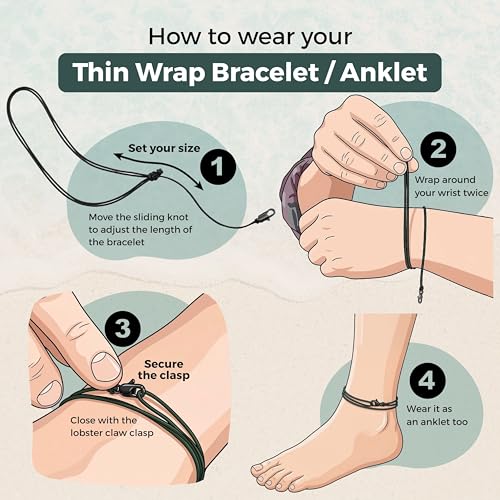 Made by Nami Surfer Anklet with Snap Hook Clasp Waterproof & Adjustable Thin String Ankle Bracelets for Women and Men Handmade Jewelry for Beach and Music Festival Accessories - color: Neon Green Black