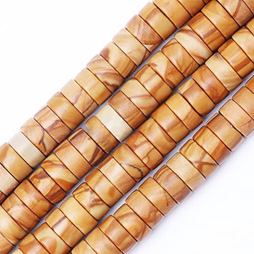 Natural Stone Heishi Beads for Necklace Making, 4 mm x 2 mm Small Flat Round Stone Loose Heishi Disc Gemstone Beads for Jewelry Making Craft Bracelet Earrings Necklace - Wood Grain Jasper - color: Wood Grain Jasper, size: 2mm X 4mm