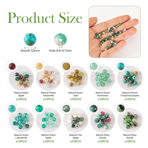 Fashewelry 100pcs 3mm Faceted Round Crystal Beads Small Natural Mixed Stone Beads for Bracelet Necklace Earrings DIY Jewelry Making - color: 03mm-Mixed-3