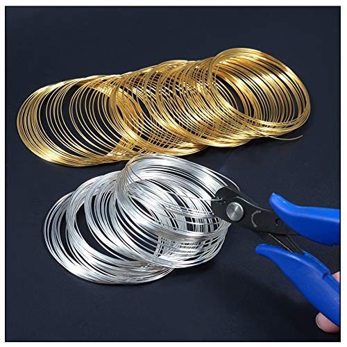SPEEDWOX 200 Loops Memory Wire for Bracelet Making - Gold Silver Tone Jewelry DIY Supplies - Beading Wire for Hobby Work Tool