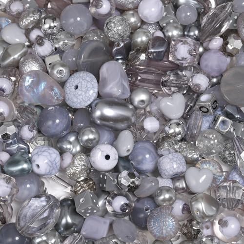 7.5 OZ Assorted Vintage Acrylic Beads for Jewelry Making, Song Xi Unique Flower Rose Czech Beads for Bracelet Earrings, Bohemia Style, Bulk, DIY Holiday Gift (240-260 PCS, Sliver) - color: Sliver