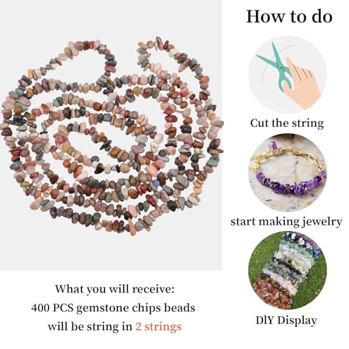 400pcs Natural Chip Stone Beads for Jewelry Making Alashan Agate 5-8mm Irregular Gemstones Healing Crystal Loose Rocks Bead Hole Drilled for Ring Earrings Necklace Bracelet Making DIY Art Crafts - color: Alashan agate(2 Strands-62")