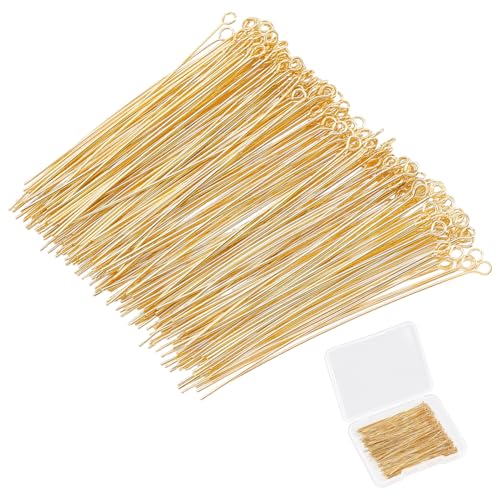 220Pcs Head Pins 18K Gold Plated Flat Head Eye Pins Jewelry Pins Needles 50mm for Earring Charms Pendants Necklace Jewelry Making Findings Accessory Supplies DIY Craft - size: 50x0.5mm