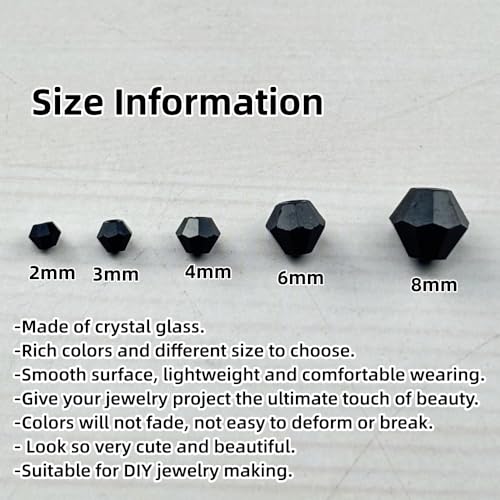 1310pcs Bicone Crystal Glass Beads 2mm 3mm 4mm 6mm 8mm Faceted Crystal Spacer Beads for Bracelets Necklace Pendants Earrings DIY Jewelry Craft Making(Black) - color: Black