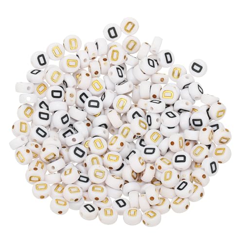 HARFINGTON 200 Pcs 4x7mm Acrylic Letter Beads, Round White Alphabet Beads Letter D, Alphabet Spacer Beads for Jewelry Making Bracelets Necklaces - style: Letter D