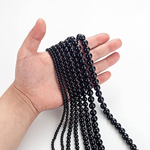 100Pcs Natural Stone Beads 6mm Black Oynx Round Gemstone Loose Beads with Elastic Bracelet String for Bracelets Necklace Jewelry Making - color: Black Oynx, size: 6mm