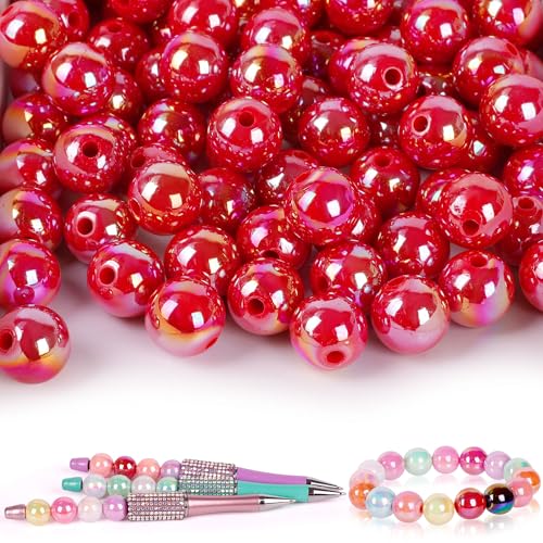 100 Pcs Beads for Pens - Focal Beads for Beadable Pens, Acrylic Bead for Beaded Pen, Rainbow Bead Keychains Bracelets Crafts, Red - color: Red, size: 100 pcs
