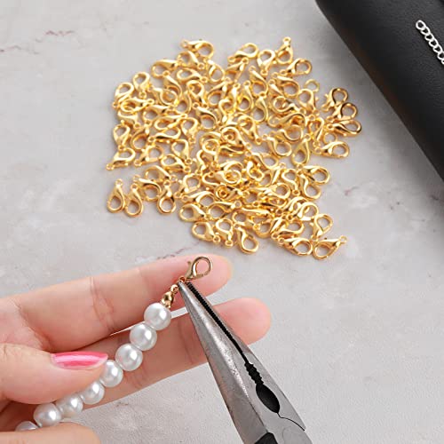 Grevosea 300PCS Lobster Claw Clasps with Open Jump Rings 12mm Metal Lobster Clasps for DIY Craft Bracelet Jewelry Making (Gold, Clasp: 12x7mm+Ring:5mm)