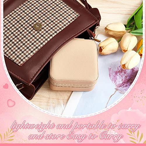 Taiyin Travel Jewelry Case, Bridesmaid Gifts Mini Jewelry Organizer, PU Leather Portable Earring Box for Women Girls - color: Beige