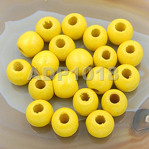 AD Beads Wood Spacer Loose Wooden Craft Beads Big Hole Beads Assorted for Necklace Bracelet Craft Making Decoration (12x14mm 100pcs, Yellow) - color: Yellow, size: 12x14mm 100pcs