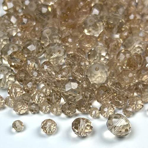 580pcs 4/6/8/10mm Glass Beads Silver Champagne Faceted Crystal Briolette Loose Beads for Bracelets Necklaces DIY Crafts - color: Silver Champagne