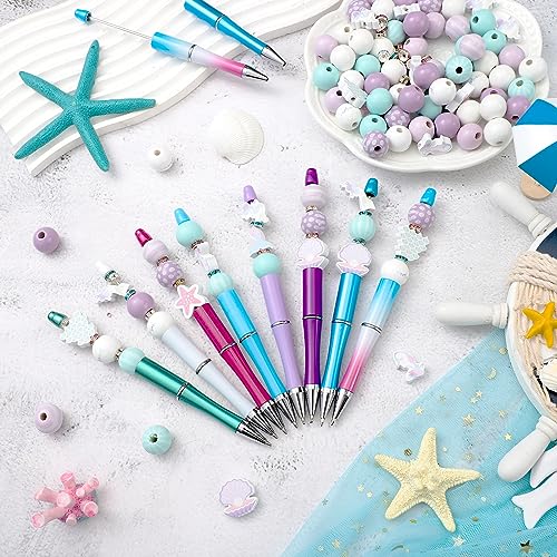 Colarr 24 Sets Plastic Beadable Pens DIY Pens Making Kit Assorted Wood Beads Crystal Spacer Black Ink Ballpoint for Women Crafts Office Family Gifts(Mermaid) - style: Mermaid