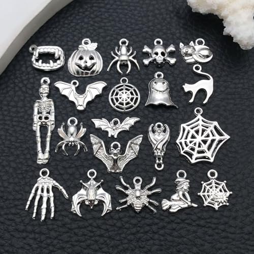 WOCRAFT 60pcs Bright Silver Halloween Charms Bracelet Charms for Jewelry Making Sets DIY Necklace Bracelet Keychain Crafting Charms Kit Craft Supplies (SN867) - color: Bright Silver, size: Halloween Charms