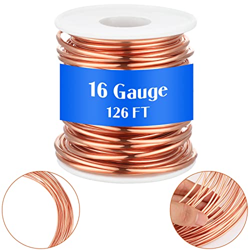 Therwen 16 Gauge Copper Wire for Electroculture, Gardening Plants, Jewelry Making DIY Beading Craft Bendable Solid Bare Copper Wire, 1 Pound Spool(0.051'' Dia, 126' Length) - size: 0.051'' Dia, 126' Length, style: 16 Gauge