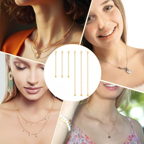 6 Pcs Gold Necklace Extenders for Women Non Tarnish Gold Bracelet Chain Extenders Set, Extensions 2 Inch, 4 Inch Bracelet Anklet Extender