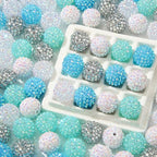 20mm Rhinestone Beads 20pcs Chunky Bubblegum Beads Beadable Pen Beads Shine Disco Ball Beads Jumbo Plastic Beads for Necklace Jewelry Bracelets DIY Crafts Making (bluewhite) - color: bluewhite