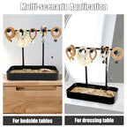 WCHOSOZH Jewelry Organizer Stand, Necklace Holder with Wooden Tray 5 Storage Hooks, Earring Holder with 5 Pcs Jewelry Bags for Bracelet,Chains,Rings,Earrings,Keys Watches,Necklaces (Black) - color: BLACK