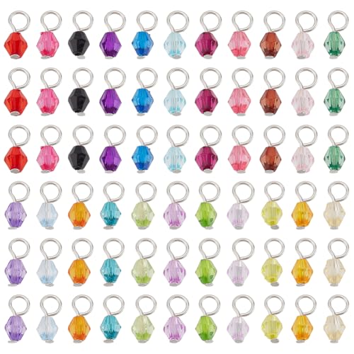 PH PandaHall 110pcs 22 Colors Crystal Bead Charms, 5mm Crystal Dangle Charm Pendants Acrylic Bicone Beads Charms Tiny Bead Dangles for DIY Earring Necklace Bracelet Keychain Jewelry Making