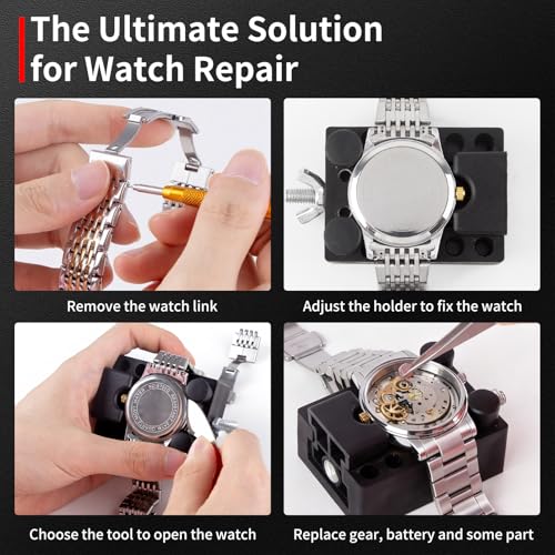 XOOL 151 PCS Professional Watch Repair Tool Kit, Includes Watch Battery Change Kit, Watch Case Opener, Link Remover, Spring Bar Tools, Screwdrivers, and Portable Carrying Case with Instruction Manual - color: 151pcs RED