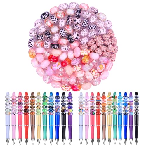 100 Pieces Assorted European Large Hole Fairy Wand Garden Beads, Mixed Color Lampwork Spacer Craft Beads for DIY Jewelry Making Supplies(Pink) - color: Pink