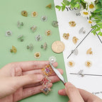UNICRAFTALE About 24pcs Bohemian Stud Earring with Loop Stainless Steel Filigree Hollow Ear Stud Component with Stoppers Ear Nuts 0.7mm Pin Earring Posts for Jewelry Making - color: 2 Colors/Flower