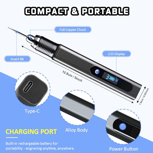 Cordless Engraving Pen Kit with Carrying Case, Rechargeable Electric Engraver Tool with 43 Accessories, 3-Speed Portable DIY Rotary Tool for Jewelry, Metal, Glass, Stone, Wood, Plastic, DIY Gift - size: 43pc
