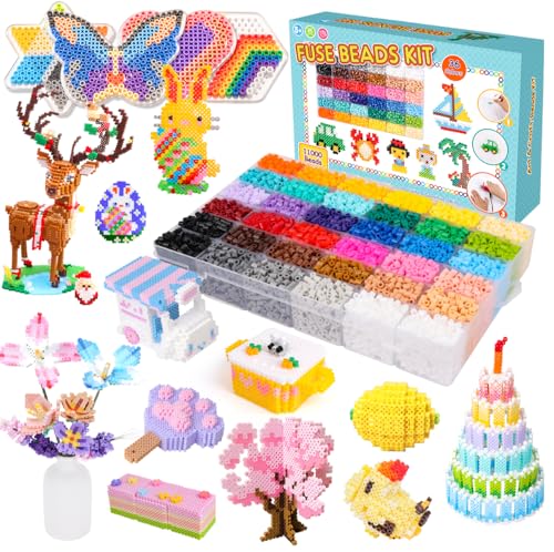 Meland Fuse Beads Kit - 11,000 pcs 36 Color Beads for Craft for Girls Age 5-12 Year Old,5MM Melty Beads Set Including 5 Pegboards, Ironing Paper & Chain Accessories Iron Beads Christmas Birthday Gift - size: 11000 Pcs Without Iron