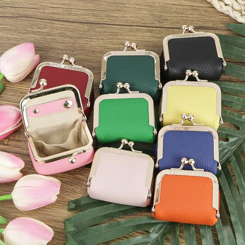 Royal Bagger Genuine Cow Leather Mini Jewelry Box Women's Coin Purse Solid Color Kiss Lock Change Pouch Casual Style Small Storage Bag for Women 1894 (New Black1) - color: New Black1