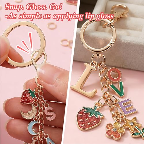 Lemosyu 563Pcs Lip Gloss Keychain Making Kit,DIY Craft Bag Charm Kit with Charms,Key Chains,Key Chain Hooks,Jump Rings,Lobster Claw Clasps,Gift Bags&Tools,Jewelry Making Supplies for Valentines Gifts