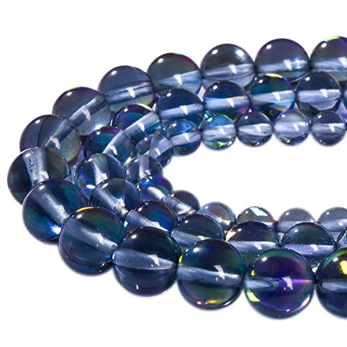 60PCS 6mm Gray Angel Aura Round Gemstones Polished Mermaid Aura Moonstone Bead Smooth Stone Loose Beads Crystal Quartz for DIY Jewelry Making 1 Strand 15” - color: Grey, size: 6mm