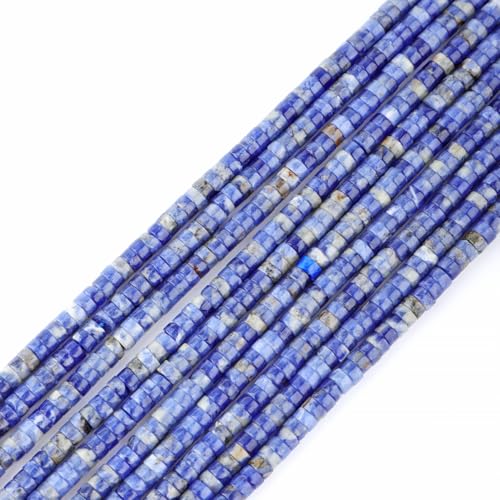 Natural Blue Sodalite Heishi Spacer Beads Loose Semi Precious Flat Round Gemstone Disc Shape Stone for Beading Jewelry Making 4x2mm 15.5" - color: Blue Sodalite