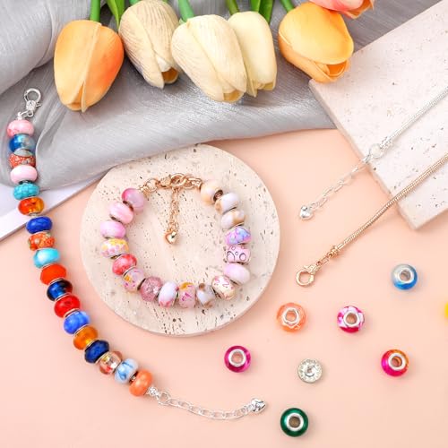 30 Pcs Snake Chain Charm Bracelet with Bracelet Helper - Adjustable DIY Jewelry Making Kit for Women, Gold & Silver Metal Bracelets with Heart Lobster Clasp Extender, Craft Supplies & Gifts