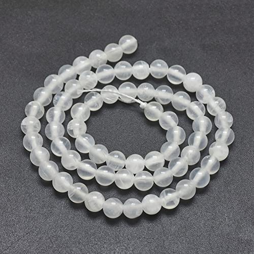 67Pcs 6mm Natural Selenite Stone Beads Round Gemstone Loose Beads Energy Healing Chakra Stone Charm Beads for Bracelet Necklace Jewelry Making DIY Crafts - color: 6mm-clear
