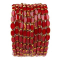 Glass Rice Beads Red 4x6mm 50pcs Faceted Oval Golden Edge Crystal Loose Beads for DIY Craft Jewelry Making - color: Red