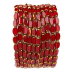 Glass Rice Beads Red 4x6mm 50pcs Faceted Oval Golden Edge Crystal Loose Beads for DIY Craft Jewelry Making - color: Red