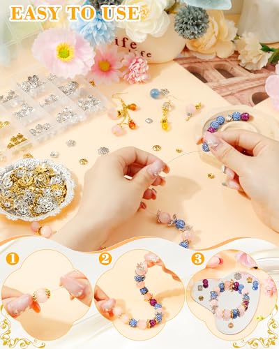 FIVEIZERO 240 Pcs Bead Caps for Jewelry Making, 18 Styles Silver & Gold Flower Bead Caps, Multi-Petal 6mm–16mm for Earrings, Bracelets & Necklaces - color: Antique Gold & Antique Silver