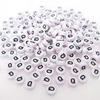 200+ Pieces 4x7mm Single Q Letter Beads for Jewelry Making, White Round Acrylic Bulk Alphabet (Black on White) - size: Single letter Q 200+ Pcs