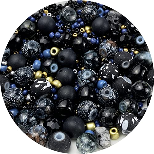 Assorted Glass Resin Beads Multi Size Colors Smooth Cracked Gravel Millet Spacer Beads for Bracelets Necklace Earring DIY Jewelry Making Craft(Black Series) - color: Black Series