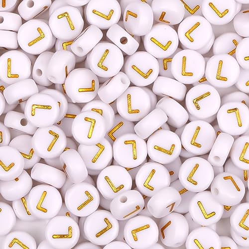 300Pcs Letter Beads L 4X7mm Gold Alphabet Beads Acrylic Round Shape Loose Beads for Name Bracelets Necklaces Key Chains DIY Jewelry Making (L) - color: Gold, size: L