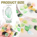 PATIKIL Glass Leaf Beads, 100Pcs Cute Crystal Leaf Charms, Translucent Czech Spacer Beads for DIY Jewelry Making Bracelets Necklace Wind Chimes Suncatchers, Clear Green - color: Clear Green