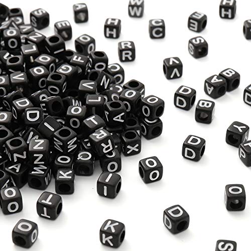 ToBeIT Acrylic Alphabet Letter A-Z Cube Beads 1000 pcs for Jewelry Making, Bracelets, Necklaces(6mm) (Black) - color: black