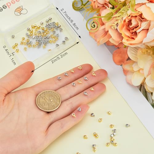 Beebeecraft 1 Box 100Pcs Crimp Beads for Jewelry Making 18K Gold & Platinum Plated Spacer Beads Ball Column Stopper Crimp Charms for Bracelet Necklace Ends Accessories - color: Tube & Round