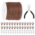 Glarks 102Pcs 30 Feet Jewelry Chains Set Ancient Red Copper Cable Link Chains Link Rolls Bulk Twisted Links Chain Necklace Jewelry Making Chains with Lobster Clasps and Jump Rings for Necklace Jewelry - color: Copper