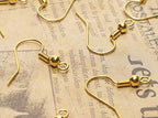 Shapenty Surgical Brass Ball Coil Fish Earring Hooks Clasp Hypo-allergenic Ear Wire Bead Connector Hooks with Large Loop for DIY Jewelry Finding Making, 100PCS/50Pairs (Gold) - color: Gold